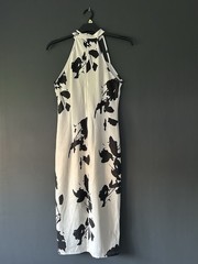 DAZY Halter Neck Midi Summer Dress Size 12 Black White Floral Print Stretch