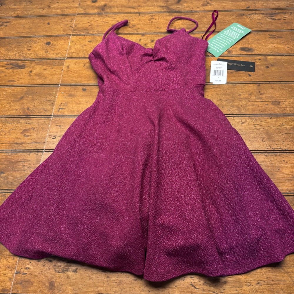 City Triangles Womens Magenta Shimmer Back Bow Fit Flare Mini Dress Size 0 NWT