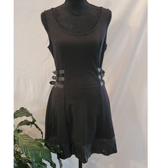 Hot Topic Black Buckle Waist Sleeveless Goth Punk Mini Dress Faux Leather Trim