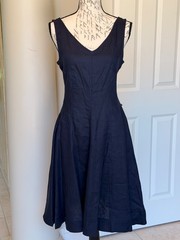 Chelsea & Theodore Size 4 New Dark Blue 100% Linen Sleeveless Swing Fit Flare