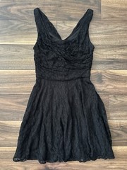Y2K 00s Express Dress 0 Black Lace Ruched Floral Slight Stretch