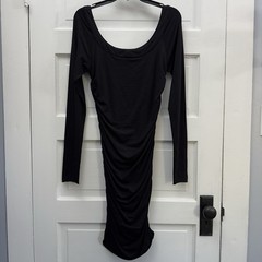 Ruched Stretch Midi Dress Velvet Women Large Black