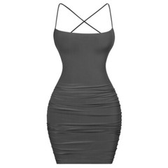 Tresser Square Neck Strappy Tie Back Ruched Mini Dress Black Size Small NWT