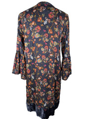 Johnny Was Dress Floral Cross Stitch Velvet Trim Small Navy Boho Cottagecore