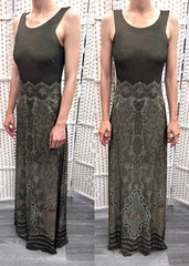 Michal Negrin Full Length Shades Of Green Summer Dress Size – S –