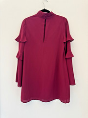 Ali & Jay Berry Magenta Shift Dress S Mock Neck Ruffle Sleeve Cocktail