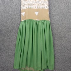 Fairy Boho Waist Drop Sequin Dress XS Beige Green Silk Maxi Resort Cruise FLAWED