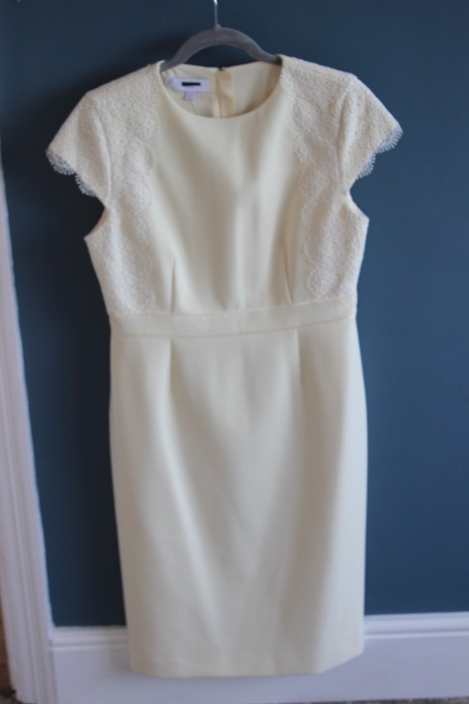 New HOBBS Pale Yellow ‘Valentina’ Lace Shift Dress – Size 12 – RRP £199
