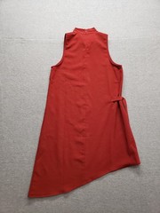 Monteau Women Dress S Red Sleeveless Back Zip Asymmetric Hem Side Tie Mock Neck