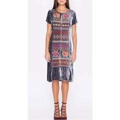 Johnny Was Rebekah Velvet Button Down Djellaba Midi Dress JWLA M Rayon Silk Blen