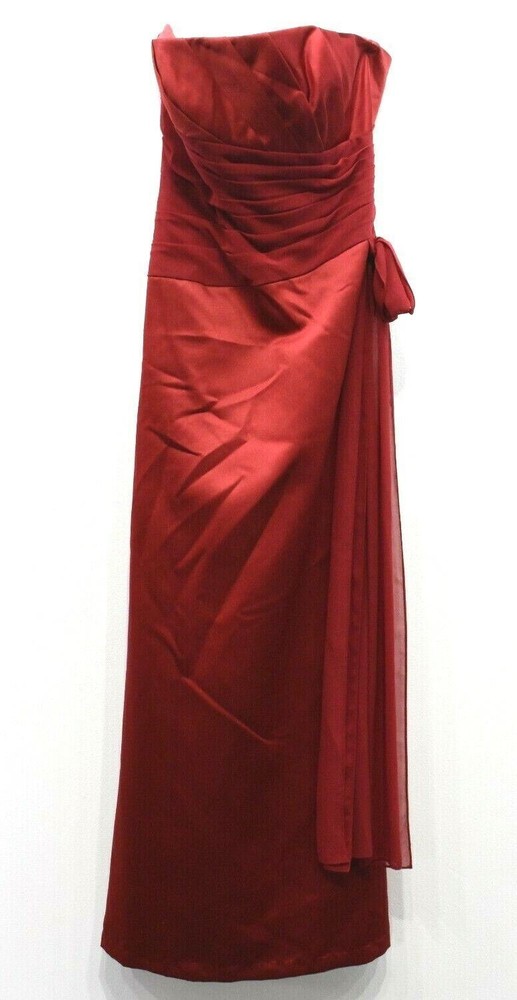 David&rsquo;s Bridal Womens Red Strapless Pleated Chiffon Bodice Satin A Line Dress 8