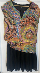 Alberto Makali black colorful geometric elastic waist lined midi dress S