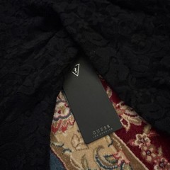 GUESS Black Floral Lace Blouson Short Dress Scoop Neck 3/4 Sleeve M NWT