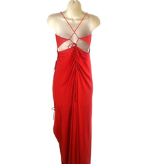 Red Maxi Dress Size Medium Open Back Ruched Side Strappy Bodycon New With Tags