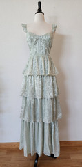 New Maxi Dress Size Medium Jacquard Sage Green Tiered Floral High Slit Formal