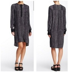 Vince Silk Wavy Stripe Shirt Dress Tunic S New Oversized Striped Black