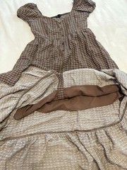 Dark Brown Check Pattern Puff Sleeve Midi Dress blu pepper (Small)