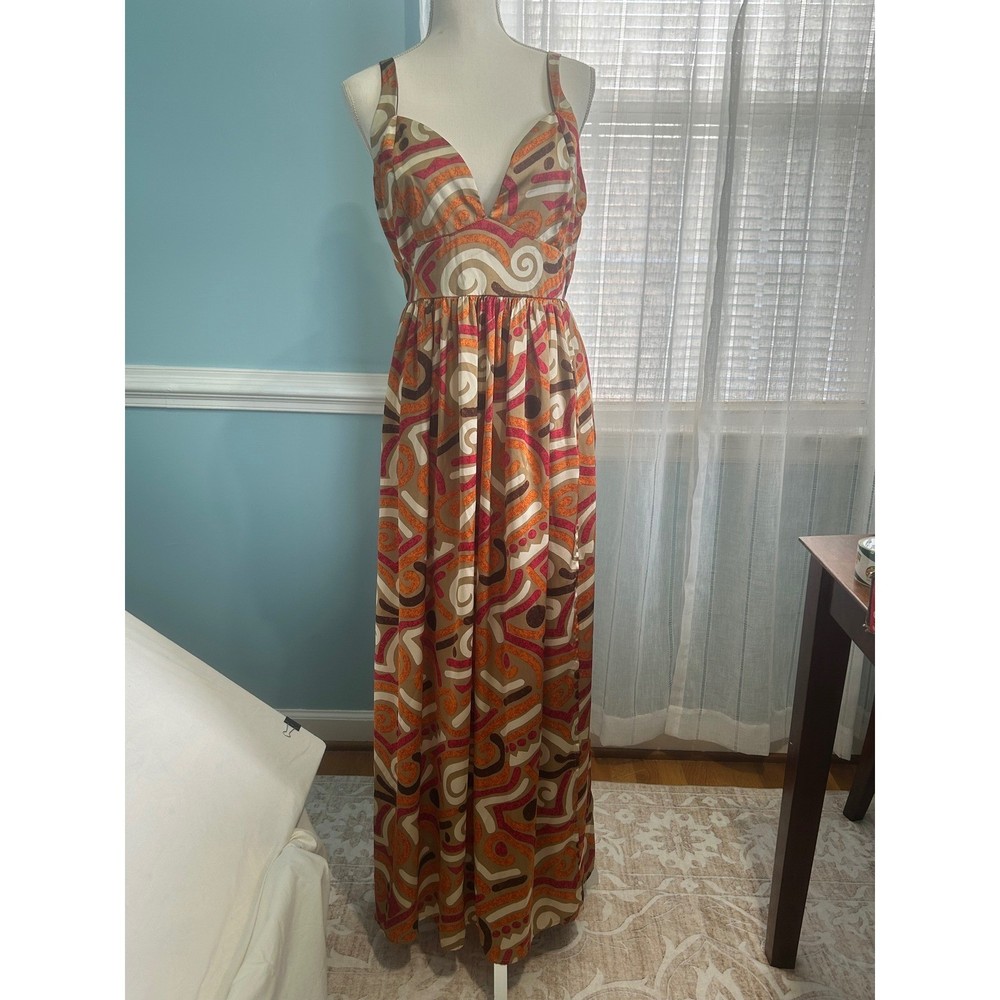 It&rsquo;s Retro Geometric Swirl Print Maxi Dress Orange Brown Pink Plus Size 1X