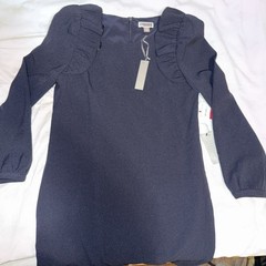 Chelsea28 Crepe Ruffle Shift Dress in Navy Peacoat Long Sleeve Nordstrom NWT 4
