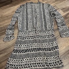 Mango Black & Beige Patterned Long Sleeved Drop Waist Dress Size 4
