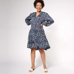Destination 365 Size LARGE Printed L/S Split-Neck Dress BLACKBERRY WINE A614499