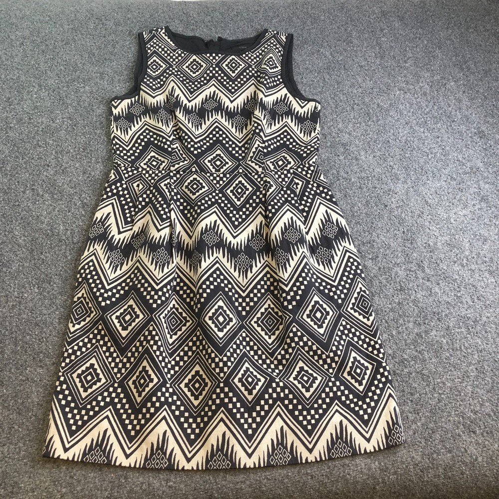 J Crew Dress Womens 6 Gray Unlined Aztec Pockets Businesss Midi Tiered
