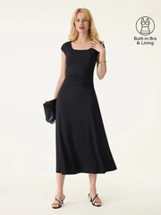 OGL SkinKiss Cooling Square Neck Ruched Midi Bra Dress, Black