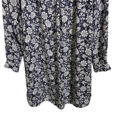 LOFT Navy Blue White Floral Print Split Neck Feminine Career Shift Dress Size S