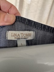 Lina Tomei Chambray Sequin Neck Shift Dress Size L– made in Italy – 100% tencel