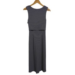 Cabi Navy Blue White Striped Sleeveless Midi Dress Small Surplice V-Neck Coastal