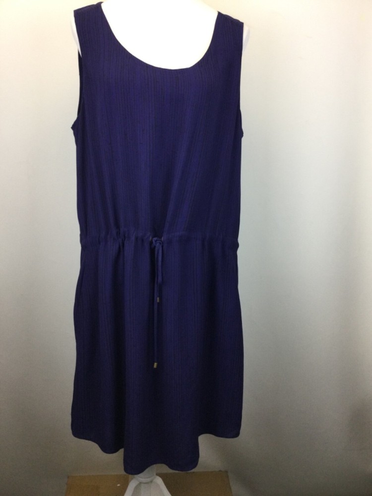Eileen Fisher DRESS Sz Large L 100% Silk / Lined Lightweight Cinched Waist