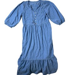 Old Navy Tiered Maxi Dress Size L Blue Embroidered Romantic Western BOHO Tassel