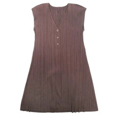 01aw PLEATS PLEASE Issey Miyake Pleats Dress Knee Length Half Sleeves 3 Brown L