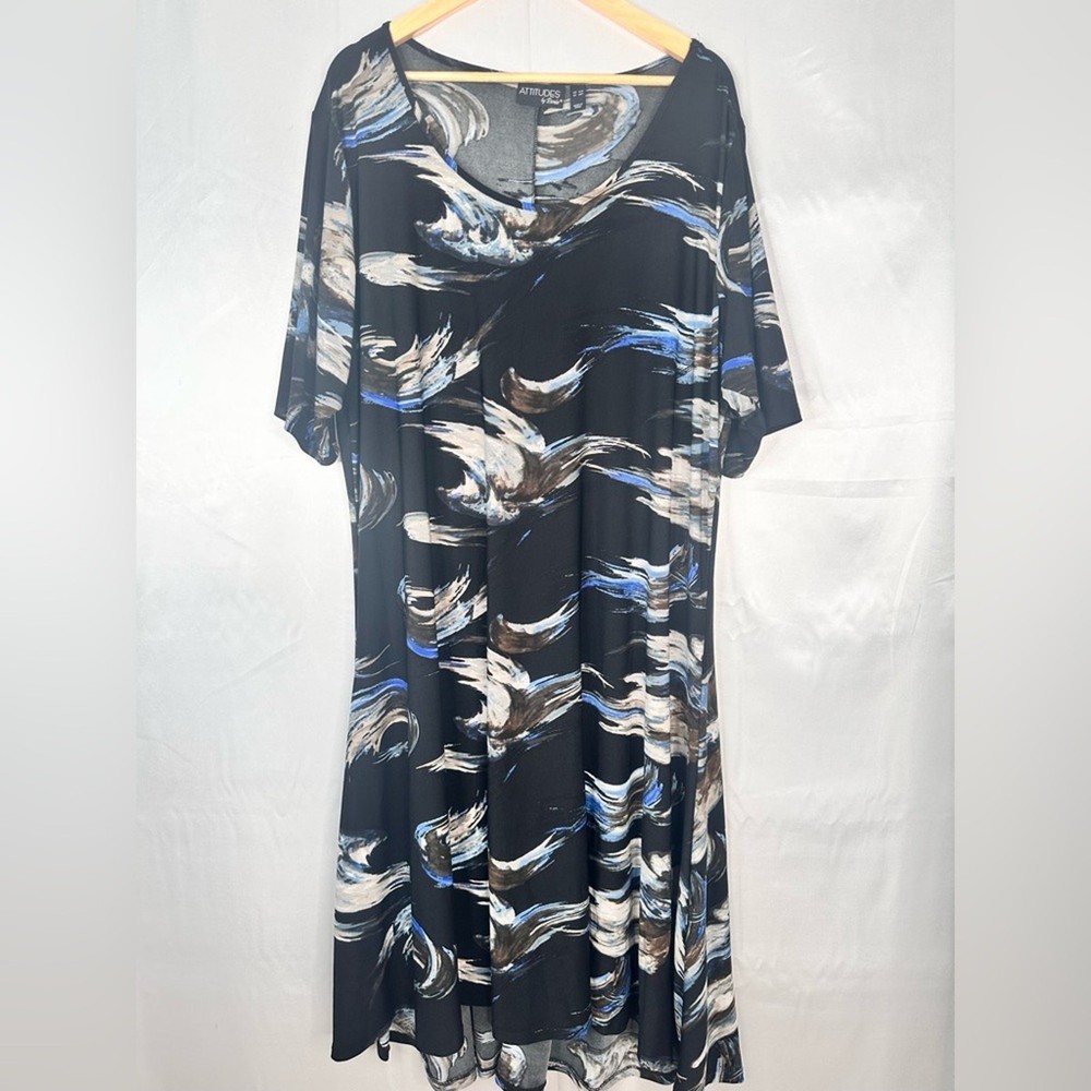 Attitudes by Renee Black and Brown Abstract Dress 3XP