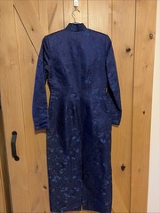 J. Peterman Blue Long Mandarin Qipao Chinese Dress Oriental Silk Blend Size 8 M