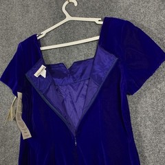 Vintage After Dark Dress Womens 14 Petite Blue Velvet Short Sleeve Made USA 90s