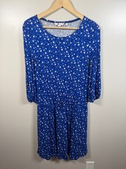 Boden Talia Jersey Dress Size 6 Lapis Blue Star Floral Preppy Twee Comfy Work