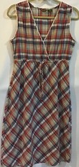 Eddie Bauer 8 Blue Red Beige Cotton Plaid Sleeveless A Line Knee Length Dress