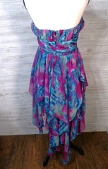 Y2k Babydoll Hi Low Dress S Strapless Chiffon Floral Paisley Teal fuchsia Fairy