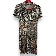 Leggiadro Shirt Dress Short Sleeve Stretch Jersey Knit Animal Print Preppy SZ 8