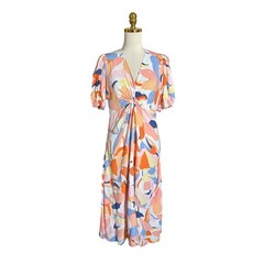 White Closet Elements Abstract Floral Twist Front Resortwear MIDI Dress Large