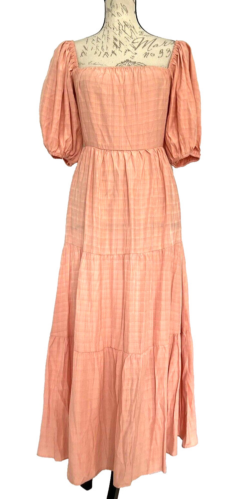 NSR NEW Women&rsquo;s Light Coral Tiered Peasant Off Shoulder Dress Smocked Size S