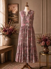 Nwt Paani Luv Pink Metallic Paisley Floral Artsy Midi Boho Western Plus Dress 1X