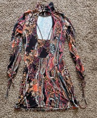 Free People XS Black Multicolor Long Sleeve Mini Dress