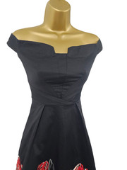 Karen MIllen 10 UK Black Cotton Floral Embroidered Beaded Bardot Fit Flare Dress