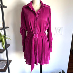 LE LIS Pleated Belted Shirt Brooke Dress-Raspberry Pink-Women Sze XS-NWT RRP $78