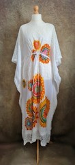 Bespoke Hand Painted Signed White Mandala Kaftan Party Holiday Beach Dress