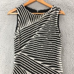 Nicole Miller Midi Sheath Dress Womens M Black Gray Stripe Zip Back Sleeveless
