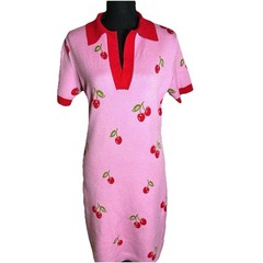 Cherry Sweater Dress pink X-small Kidcore Cute fun schoolgirl bright