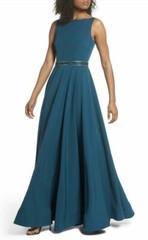 IEENA by MAC DUGGAL Teal Blue Green Beaded Waist A-Line Maxi Gown Dress 6 = S